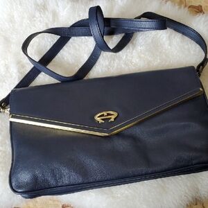 Etienne Aigner Vintage Blue  Gold Crossbody Bag with Sleek Design